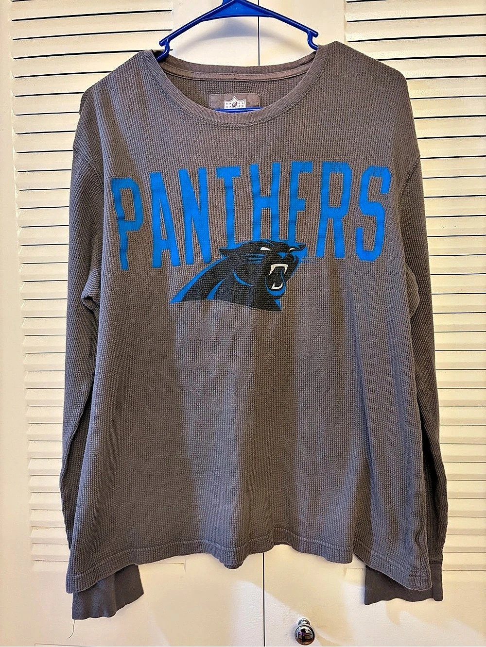 NFL Team Apparel Carolina Panthers Thermal Waffle Long Sleeve T-Shirt Gray &